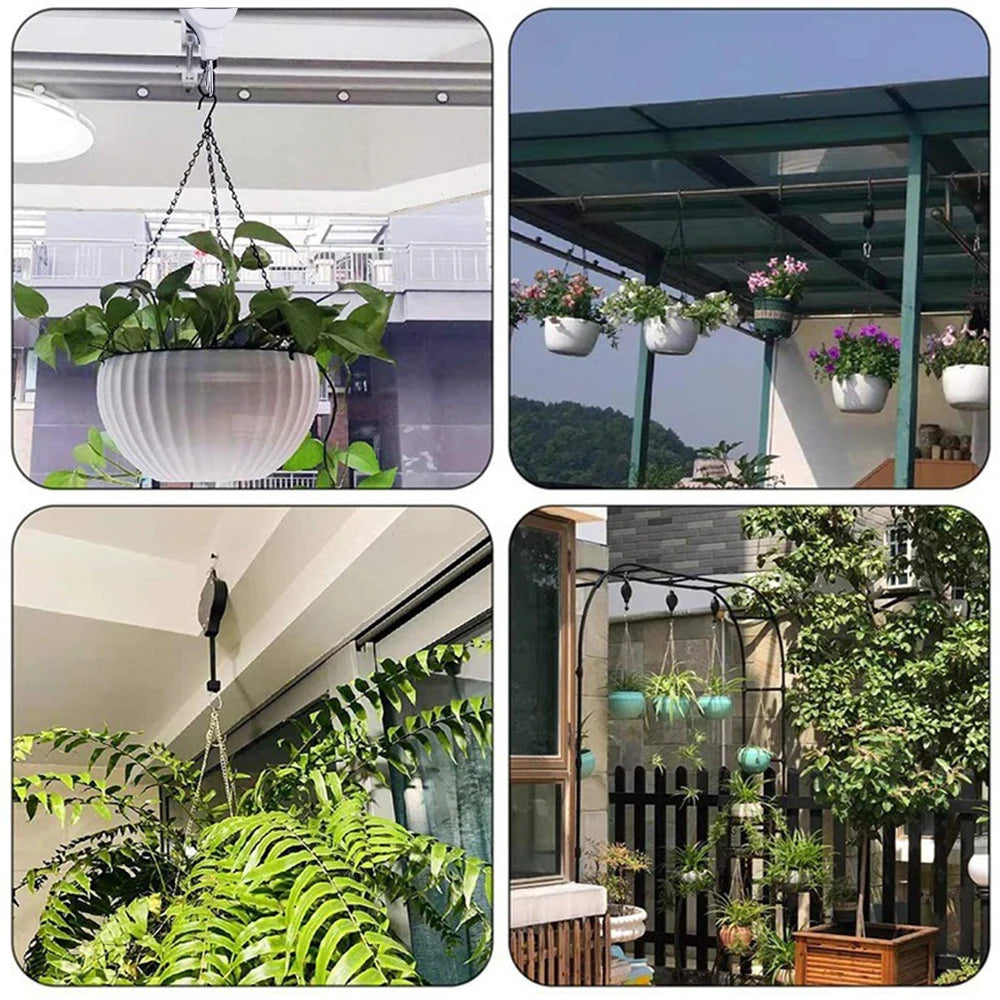 Garden Baskets Pots Hanging Hook Adjustable Lift Plant Pulley Set Retractable Pulley Pull down Hanger Plants Flower Hanger Hook